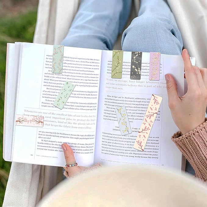 48Pack Magnetic Bookmarks Bulk Book Marks for Reading Women Men Adults Book Lovers Gifts, Cute Bookmarks Magnet Bookmark Clips Magnetic Page Markers Pretty Funny BookMarker (Flower Branch)