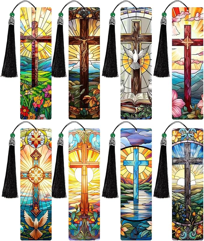 8PCS Diamond Painting Art Bookmarks,Cute Acrylic Bookmarks Crafts Kits Gifts with Pendants for Adult Women Book Lovers (cross2)