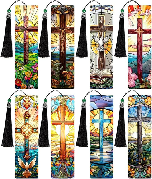 8PCS Diamond Painting Art Bookmarks,Cute Acrylic Bookmarks Crafts Kits Gifts with Pendants for Adult Women Book Lovers (cross2)