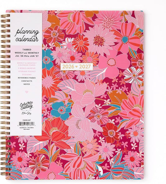 Blue Sky Color Me Courtney 2026-2027 Weekly and Monthly Academic Year Planner Calendar, July 2026 - June 2027, 8.5" x 11", Flexible Cover, Wirebound, Laminated Tabs, Storage Pocket, Includes Stickers, Bloom Pink