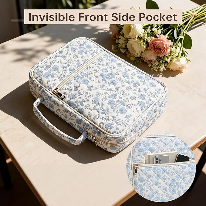 Bible Cover Case for Women Large Bible Cover Bag Quilted Bible Carrying Case for Girls Bible Study Supplies Accessories Christian Gifts for Women (Small Blue Floral, Large)