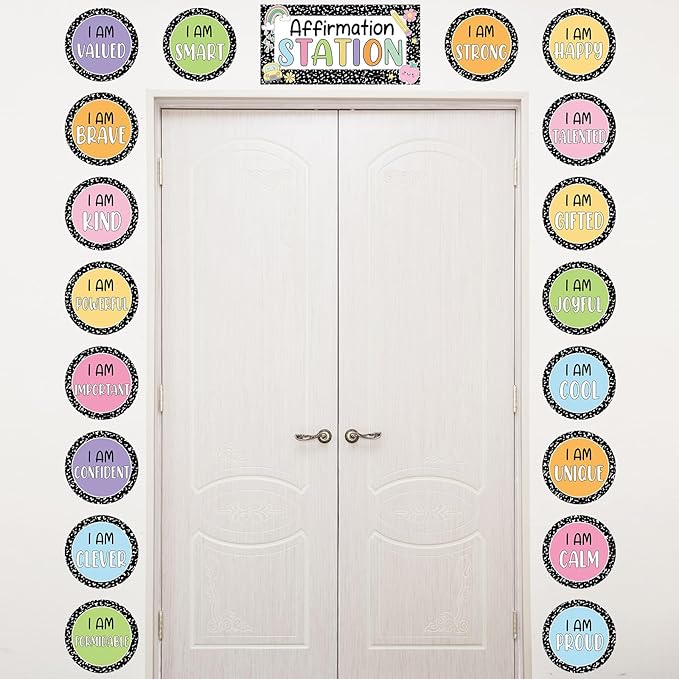 Composition Notebook Affirmation Station Bulletin Board Set Positive Bulletin Board for Classroom Mirror Growth Mindset Composition Inspirational Accent Color Cutouts for Home School Teacher Supply