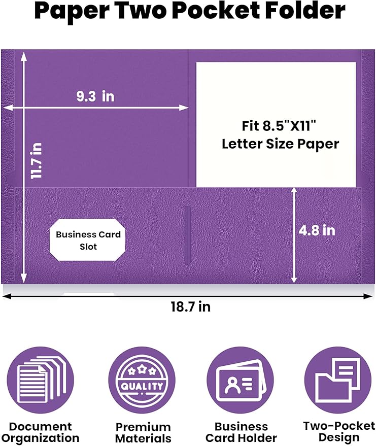 SUNEE Folders with Pockets(25 Pack, Purple), 2 Pocket Folders Fit Letter Size Paper, Paper File Folder for School Office Home Business
