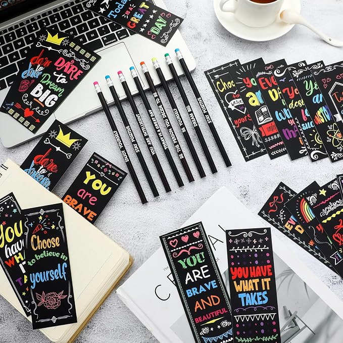 240 Pcs/120 Set Inspirational Pencil Bookmark Gift Thermochromic Color Changing Pencil Bulk with Eraser Motivational Bookmark Back to School Gifts for Kids Students Teacher Classroom Party Favors