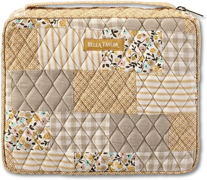 Bella Taylor Quilted Bible Cover for Women, Cotton Fabric Bible Case for Medium and Large Study Bibles, Prairie Meadow Patch