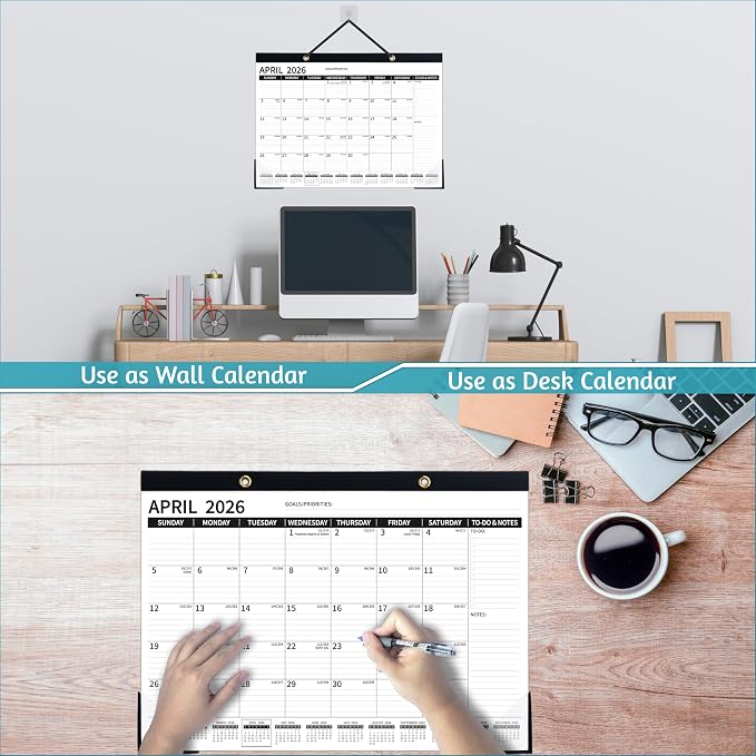 Desk Calendar 2026-2027 – Apr 2026 – Dec 2027, 21 Monthly Desk Calendar, 2026 Large Desk Calendar, 17'' x 12'', 2026-2027 Desk/Wall Calendar with To-do Lists, Desk Pad, Ruled Blocks, Corner Protectors