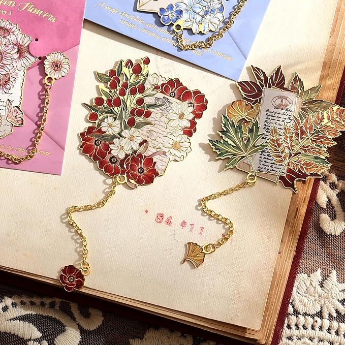 4 Pieces Metal Bookmark, Hollow Flower Book Mark for Book Lovers, Vintage Bookmarks for Reading Women, Men, Teacher, Students