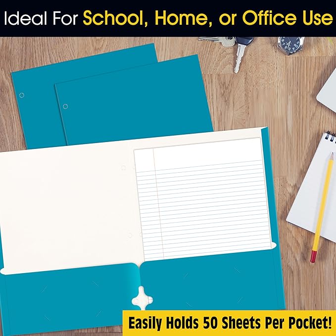 2 Pocket Portfolio Folders, 25 Pack, Trendy Cool Colors, Fits Letter Size Paper, for School, Office, Home, Matte Finish (Electric Blue)