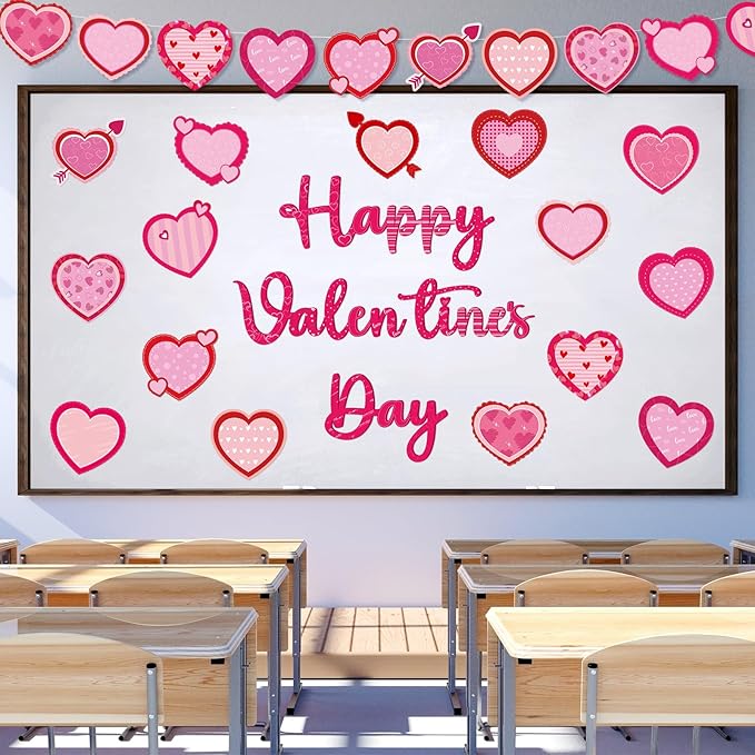 Gersoniel 83 Pieces Valentine's Day Bulletin Board Decorations Paper Love Hearts Cutouts Happy Valentines Cutouts for Romantic Classroom Home Window Door Wall Decorations Supplies