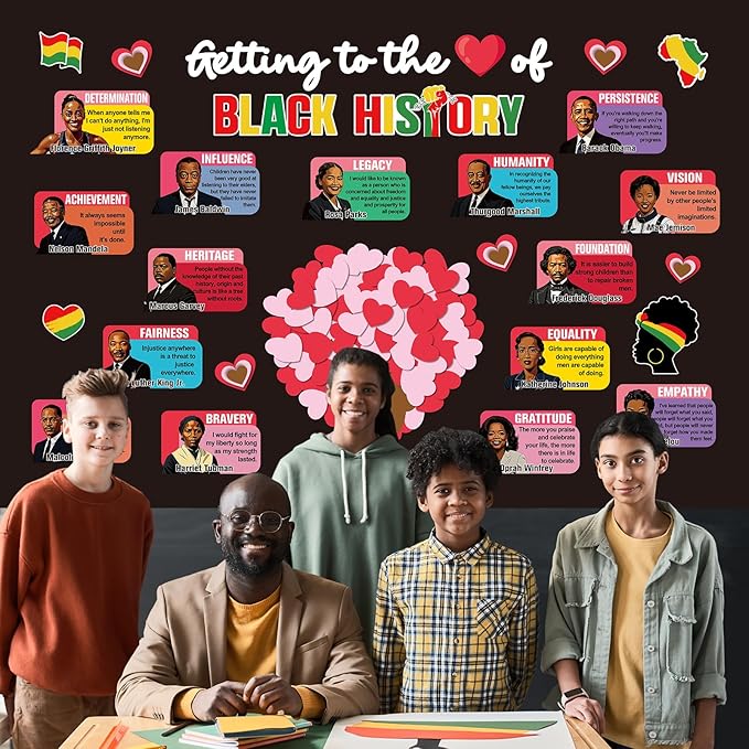 Black History Month Bulletin Board Decoration Valentine's Day Bulletin Board Set African American Cutouts Decorations February Heart Craft Cutouts for School Classroom Office Door Wall Decor Supplies