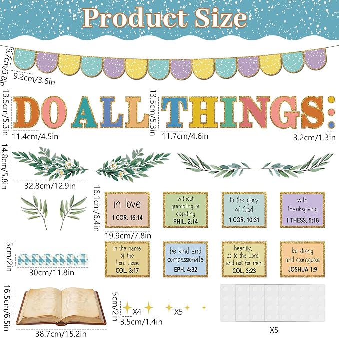 Christian Bulletin Board Set Jesus Do All Thing Classroom Decoration Religious Bible Verse Bulletin Board Church Motivational Paper Cutouts for Vacation Bible School Classroom Chalkboard Wall Decor