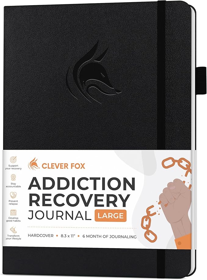 Clever Fox Addiction Recovery Journal Large – Guided Sobriety Workbook for Alcohol, Drug, Gambling, Eating & Other Addictions – Daily Planner to Support Recovery Progress, 8.3x11” (Black)