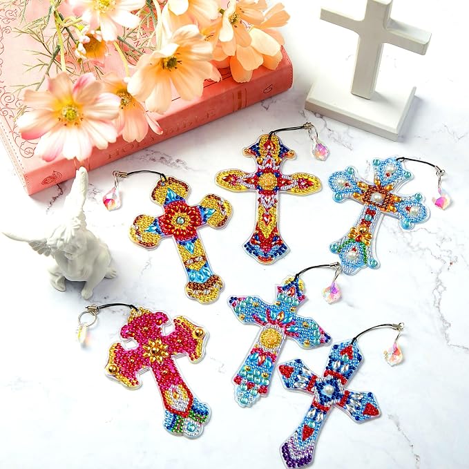 Tenceur 12 Pcs Diamond Painting Bookmarks Vbs 2026 Crafts Gifts 5d Diamond Art Bookmark Kits Rhinestone Bookmark for Sunday School Craft Kit and Christian DIY Arts(Stylish Cross)