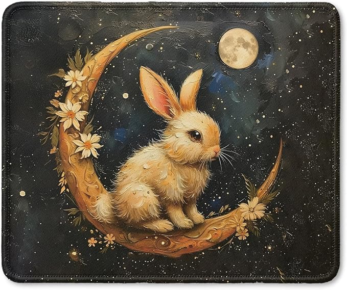 Vintage Witchy Easter Bunny Moon Mouse Pad, Fantasy Dark Celestial Floral Moon Mouse Pad for Home Office Computer Gaming Desk Accessories, 9.5x7.9 Inch