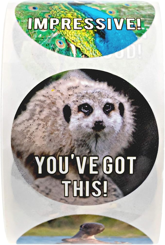 Motivational Animal Stickers / 500 Students Patients Incentive Labels Roll / 1.5" Funny Inspirational Animal School Clinic Reward Sticker / 8 Humorous Designs/Made in The USA