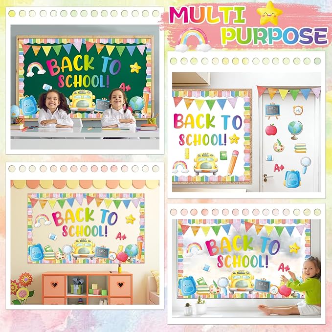 Back to School Bulletin Board Set Colorful Watercolor Classroom Decoration Welcome Back to Schools Bulletin Board School Bus Pencils Cutouts for First Day of Schools Office Door Chalkboard Wall Decor