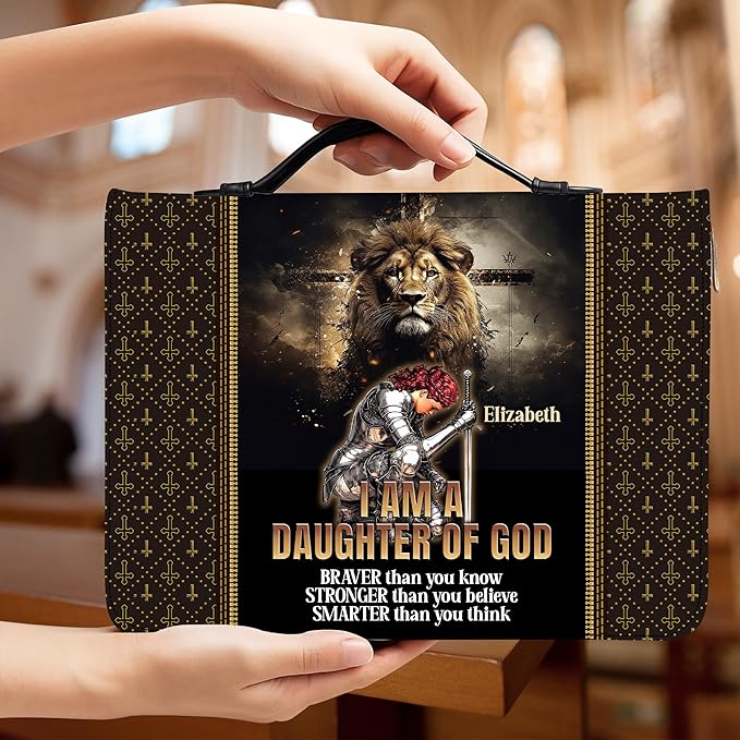 Personalized Bible Cover for Men, Christian Bible Case PU Leather, Jeus Bags Religious Appreciation Gifts for Women Girls Daughter Christian with Handle Zipper (BIBLE-12, M-2XL)