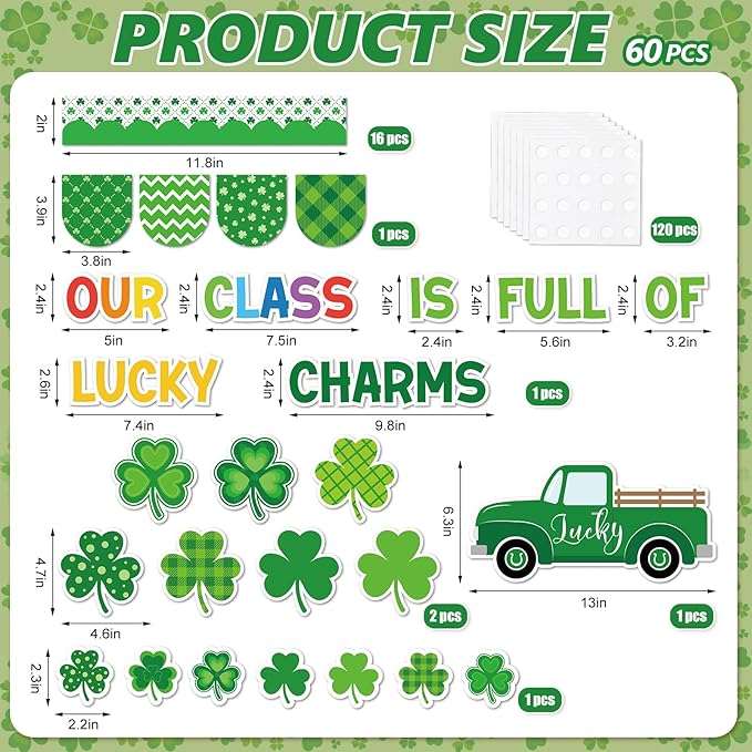 JarThenaAMCS St. Patrick' s Day Bulletin Board Classroom Decorations Set Our Class is Full of Lucky Charms Shamrock Irish Clover Truck Paper Cutouts for School Classroom Chalkboard Wall Decor Supplies