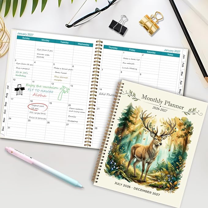 2026-2027 Monthly Planner, Jul 2026 - Dec 2027, 18 Month Large Monthly Planner 9" x 11", Hardcover Calendar Academic Planners Notebook, Spiral Daily Oragnizer for Office School and Home