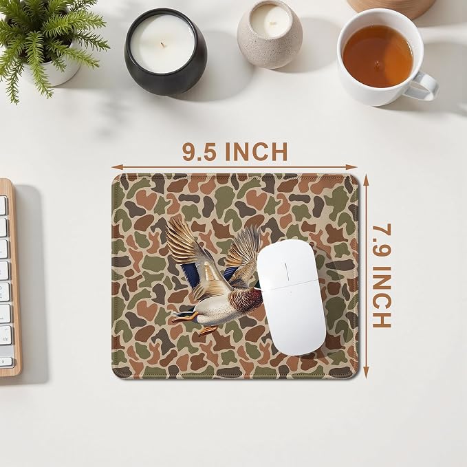 Mallard Duck Camo Mouse Pad, Duck Hunting Hunter Gifts, Camo Wildlife Waterfowl Animal Mouse Pad for Home Office Computer Gaming Desk Essentials, 9.5x7.9 Inch