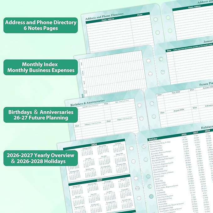 2026-2027 Planner Refills – Jul.2026 - Jun.2027, Two Pages Per Day Daily ＆ Monthly Planner, 5.5" x 8.4" Ring-Bound Organizer, Tabs, Quotes, Prioritized Task, Daily Tracker/Notes, Appointment Schedule