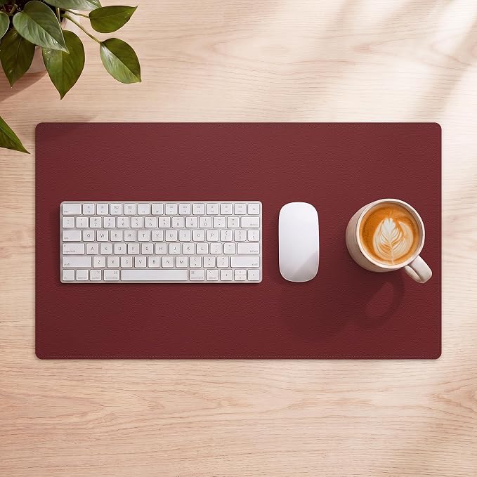 AFIING Cork Desk Mat, 35.4" x 17", Red,Desk pad Protector | Dual-Sided Cork & PU Leather, Large Mouse Pad, Non-Slip & Waterproof