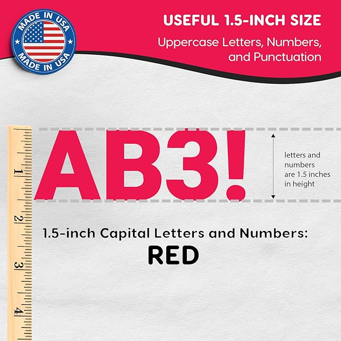 FreshCut Crafts 636 Pcs 1.5 in. Red Bulletin Board Letters & Numbers, Capital Alphabet, Numbers, Punctuation, US Made Card Stock Punch Out Letters for Posters, Bulletin Boards, Classroom