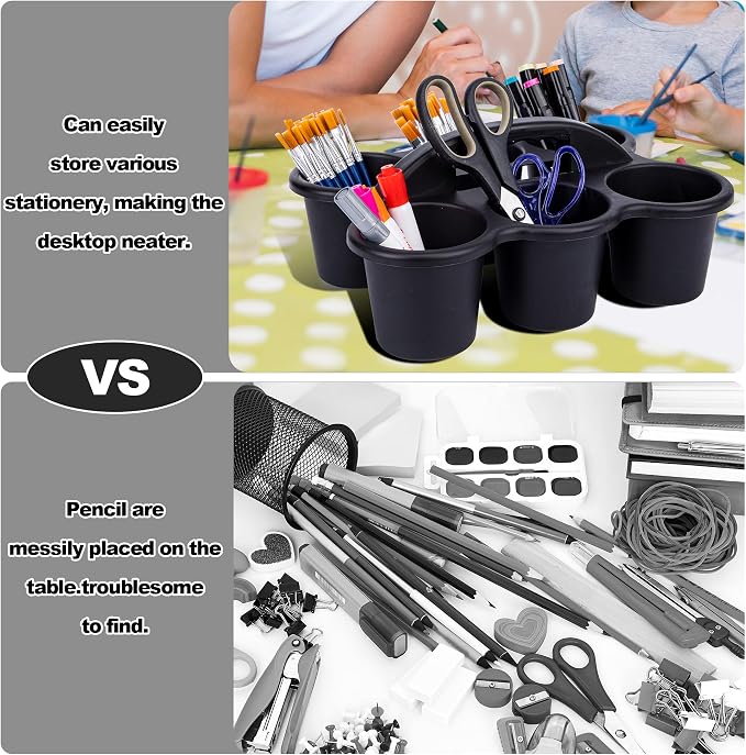 6 Pack Classroom Caddy For School,Kidsroom,Pencil Holder,Plastic Cup Caddies for Drink Delivery,Cleaning Caddy Organization For Shower Room（Black
