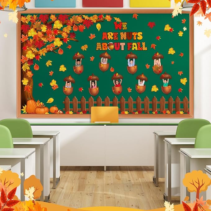 Pasimy Fall Bulletin Board Decorations Set Pumpkin Classroom Door Decor Autumn Maple Cutouts DIY Pumpkin Photo Crafts Thanksgiving Bulletin Board for Halloween Home Office Wall Supplies(Hazelnut)