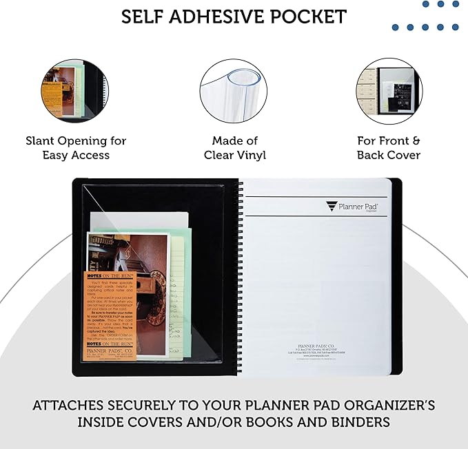 Planner Pad Insta Pockets, Front and Back Planner Pocket Combo, Personal Size, Clear Vinyl, 6 ½” x 8”