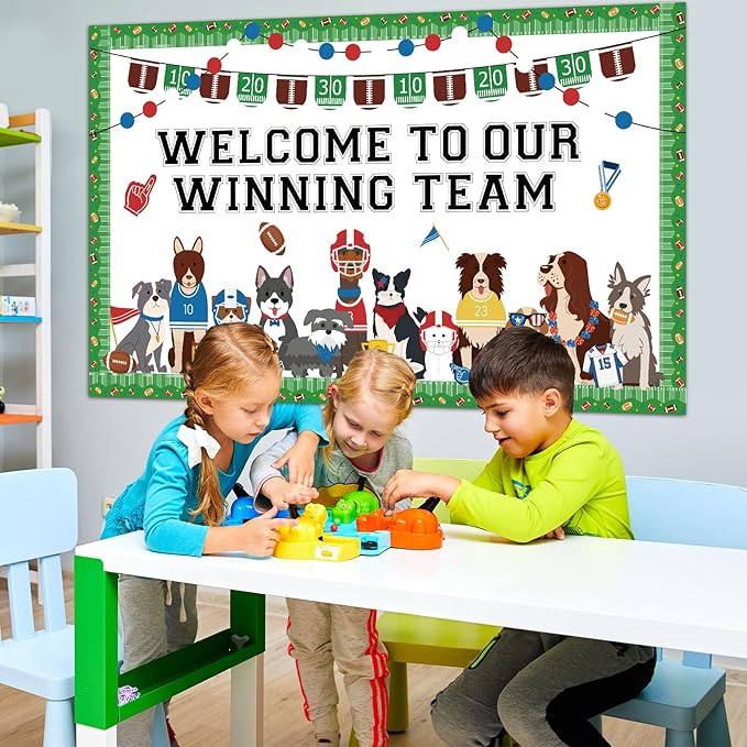 Football Pet Dog Bulletin Board Set Sports Theme Puppy Classroom Decoration Football Cute Dog Bulletin Board Sports Cutouts for School Office Game Day Party Home Chalkboard Wall Decor