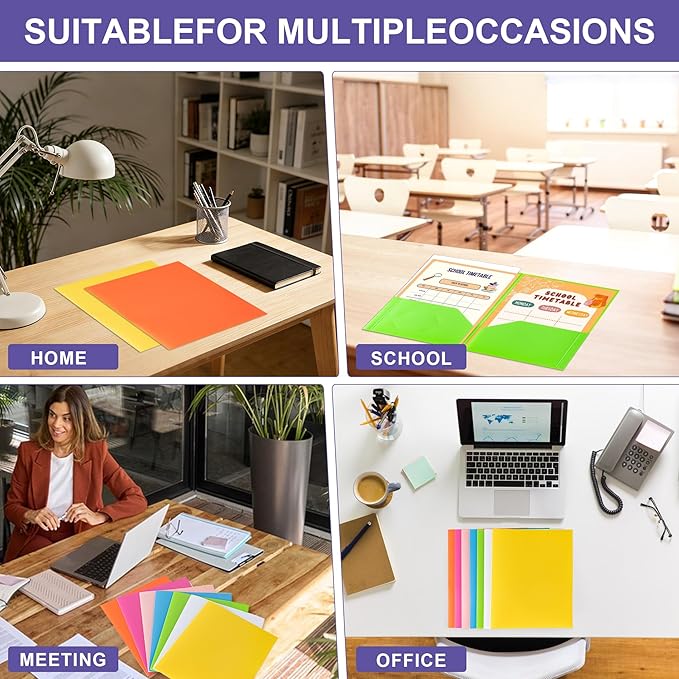 BOOMIBOO Colored Plastic Folders with Pockets (7 Pack, Assorted Bright Colors), Durable Heavy Duty File Folders with Business Card Slot, 2 Pocket Folders for Schoolwork & Office,Letter Size