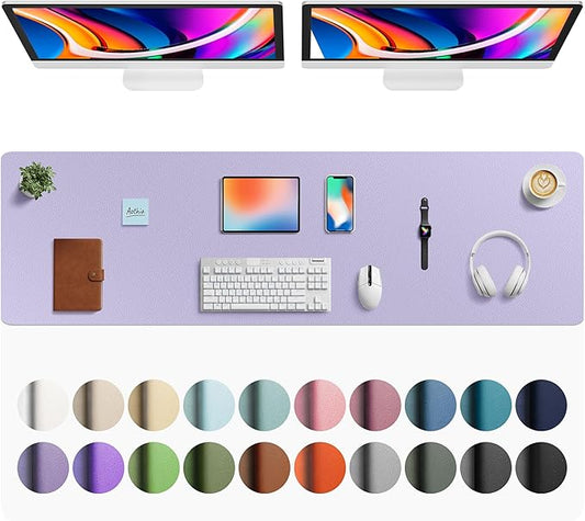 Aothia Faux Leather Desk Mat - Large Mouse Pad, Non-Slip PU Leather Blotter, Waterproof Writing Surface for Office and Home (Lavender, 63" x 17")
