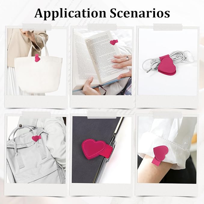 2Pcs Magnetic Leather Heart Bookmarks with Pen Holder, Cute Book Markers Clip with Gift Box, Reading Accessories for Book Lovers Women Teachers Students, Rose Red