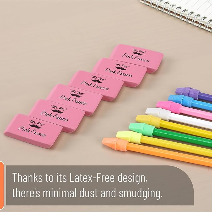 Mr. Pen- School Eraser Combination Set, 60 Pack, Assorted Colors, Latex Free Erasers for School, Office, Art Sketching, Homework, Exams, Clean Smudge-Free Correction