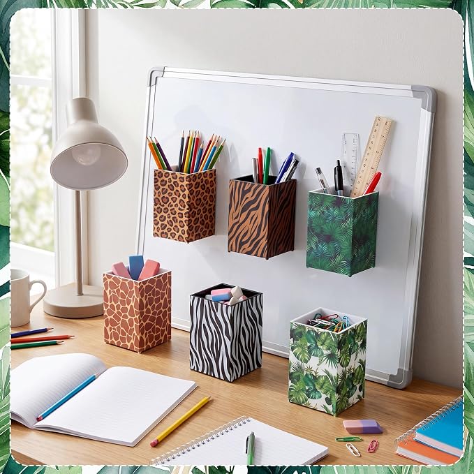 6 Pcs Safari Animal Classroom Decor Classroom Magnetic Storage Boxes Magnetic Storage Containers Plastics Pen Holder for Refrigerator Whiteboard Home Office School Organizer Supply