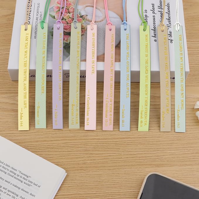 10PCS Leather Bookmark Bible Bookmarks for Reading Women Men Book Lovers Christian Gifts,Cute Page Markers Book Marks Religious Christian Bookmarks Inspirational Bible Verse Scripture (Colorful-2)