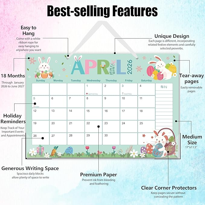 Guasslee Desk Calendar 2026-2027, 18-Month from 2026 Jan. - 2027 Jun, 17"x11.5" Large Monthly Desk Planner with Corner Protectors, Ample Blocks ＆ Notes for Home Office