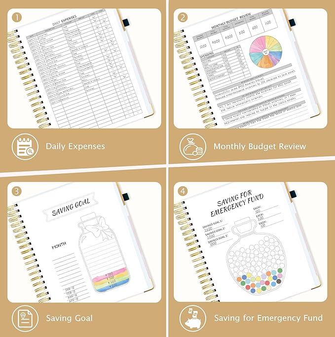Ospelelf Undated Budget Planner with Expense Tracker and Bill Organizer Large Spiral Bound Monthly Account Planners to Take Control of Your Money 12 Months White