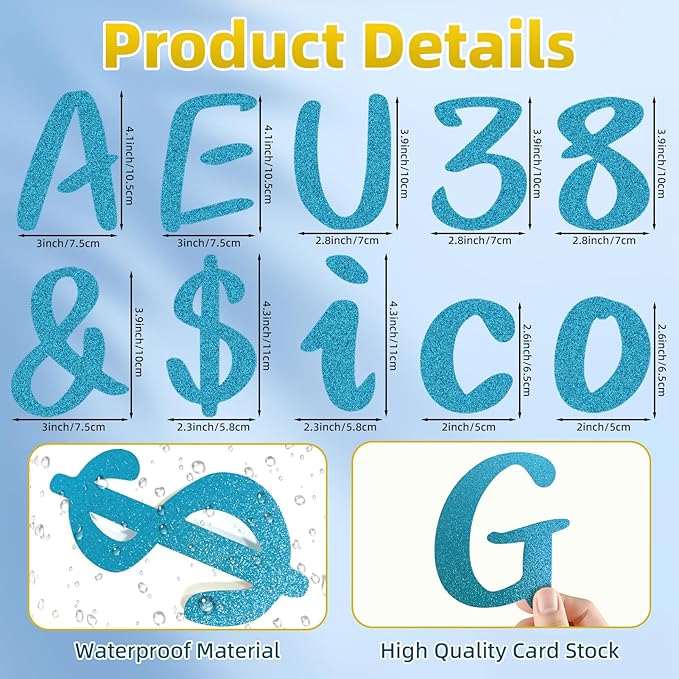 273 Pcs 4 Inch Glitter Bulletin Board Letters Set - Poster Board Letter Cutouts with Alphabet, Symbols, Numbers, Storage Bag - Classroom Decor, DIY Projects, Teacher Supplies, Office (Blue)