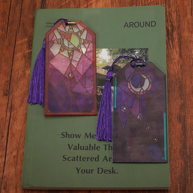 2 PCS Bookmarks with Tassel, Sun and Moon Bookmarks for Women (BKM-047-F2)