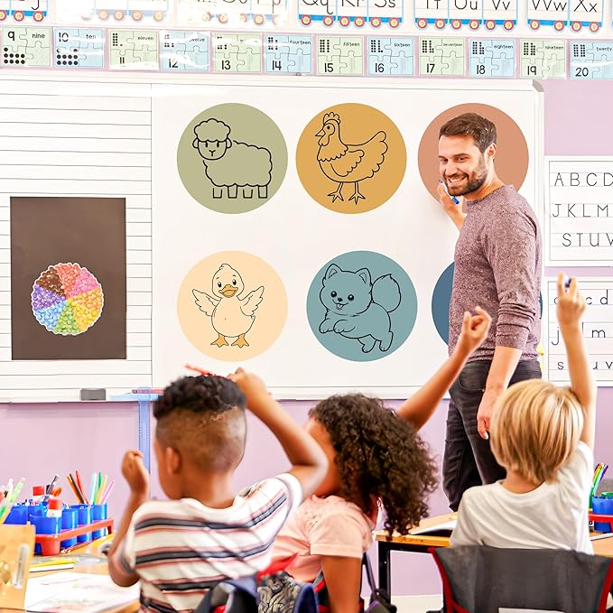 16 Pcs 11 Inch Dry Erase Dots for Classroom Table Boho Colorful Spots Stickers for Whiteboard Wall Decor Removable Dry Erase Circles for School Classroom Teacher Students Supplies