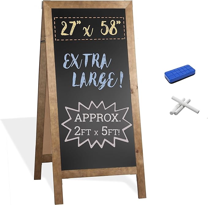 Ilyapa A-Frame Chalkboard Sidewalk Sign - 58 x 27 inches, Folding Standing Sandwich Sign – Freestanding Barnwood Magnetic Sandwich Menu Display