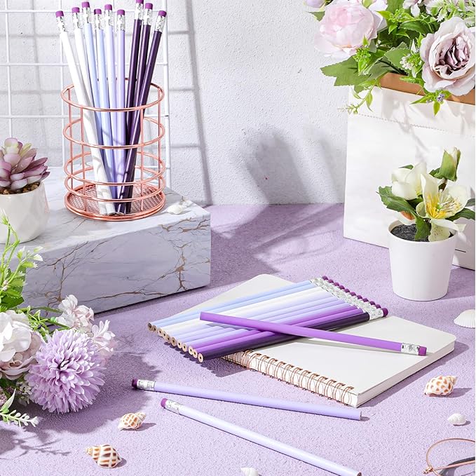 24 Pcs Round Pencils with Eraser 2 HB Cute Pencils Bulk for School Graphite Wood Color Unsharpened Pencil for Drawing Sketching Wedding School Teacher Supplies Student Reward