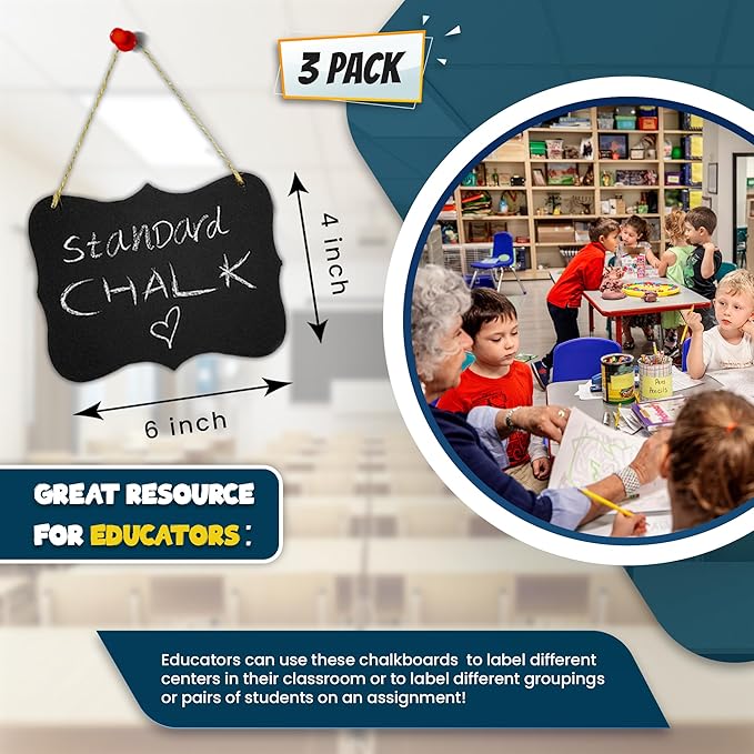 3 Small Chalkboard Hanging Signs Acrylic 4x6 - Double Sided Board for Standard Chalk & Other Side for Liquid Chalk Marker- Memo Message Mini Sign - Blackboard for Crafts (3) Advanced Group Corp.