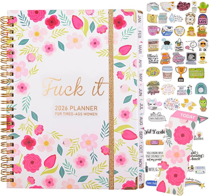 Fuck it Planner Calendar 2026 - A5 6.2 * 8.5" Weekly Monthly Swear Notebook for Goals Productivity, Fucking Sweary Daily Agendas Organizer Get Shit Done Journal, Funny Gifts for Tired Women, White