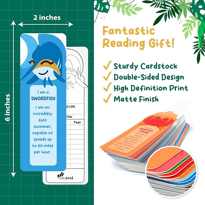 100 Pack Bookmarks for Kids, Bulk Book Marks for Reading with Cute Sea Animals Fun Facts | Classroom Rewards, Back to School Gifts for Students