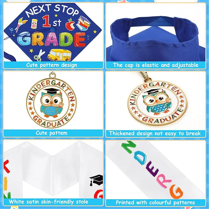 Kindergarten Graduation Cap Stole Medal Set, 2026 Preschool Kindergarten Graduation Gifts Party Supply for Boys Girls