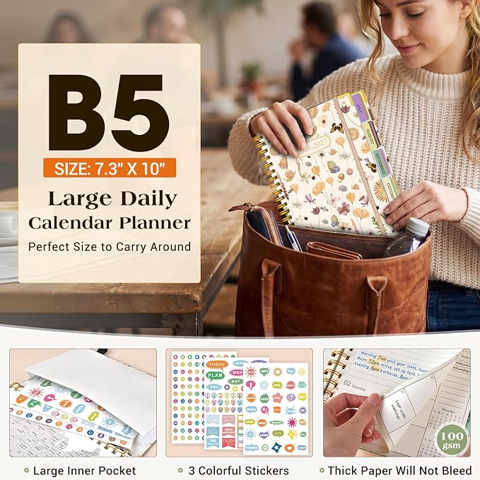 Academic Planner 2026-2027, 18 Months Weekly and Monthly Calendar Planner from July 2026 - December 2027, 7.3" x 10" B5 Large Hardcover Agenda Organizer Book with Tabs, Yearly Daily Planners for School Work Student Teacher, Insect Garden