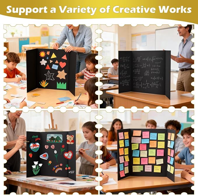 Trifold Poster Board,12 Pack 24" x 16" Black Corrugated Poster Boards,Display Board,Perfect for School Projects, Science Fairs, Event Displays, and Business Presentations
